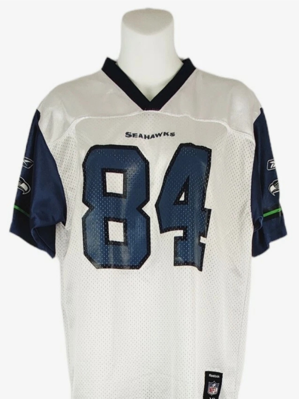 Reebok White and Navy Seahawks #84 Football Jersey